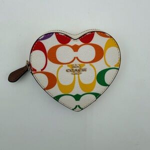 Coach Limited Edition Heart Coin Case in the  Rainbow Signature Canvas
